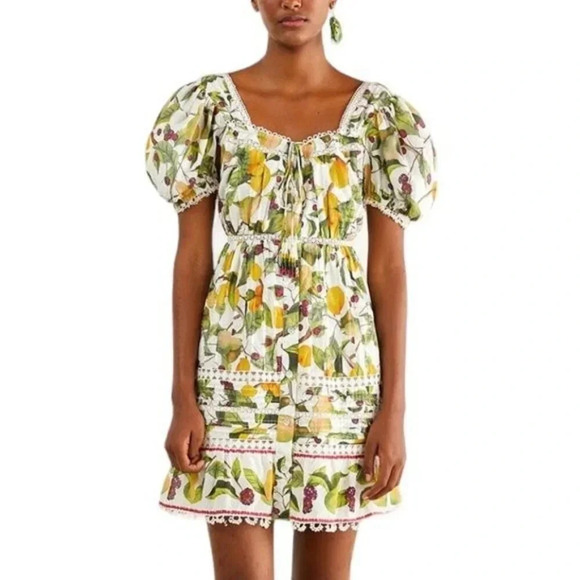 Farm Rio Fruit Orchard Mini Dress with Crochet Details Off White Size XS NWT - Picture 15 of 15